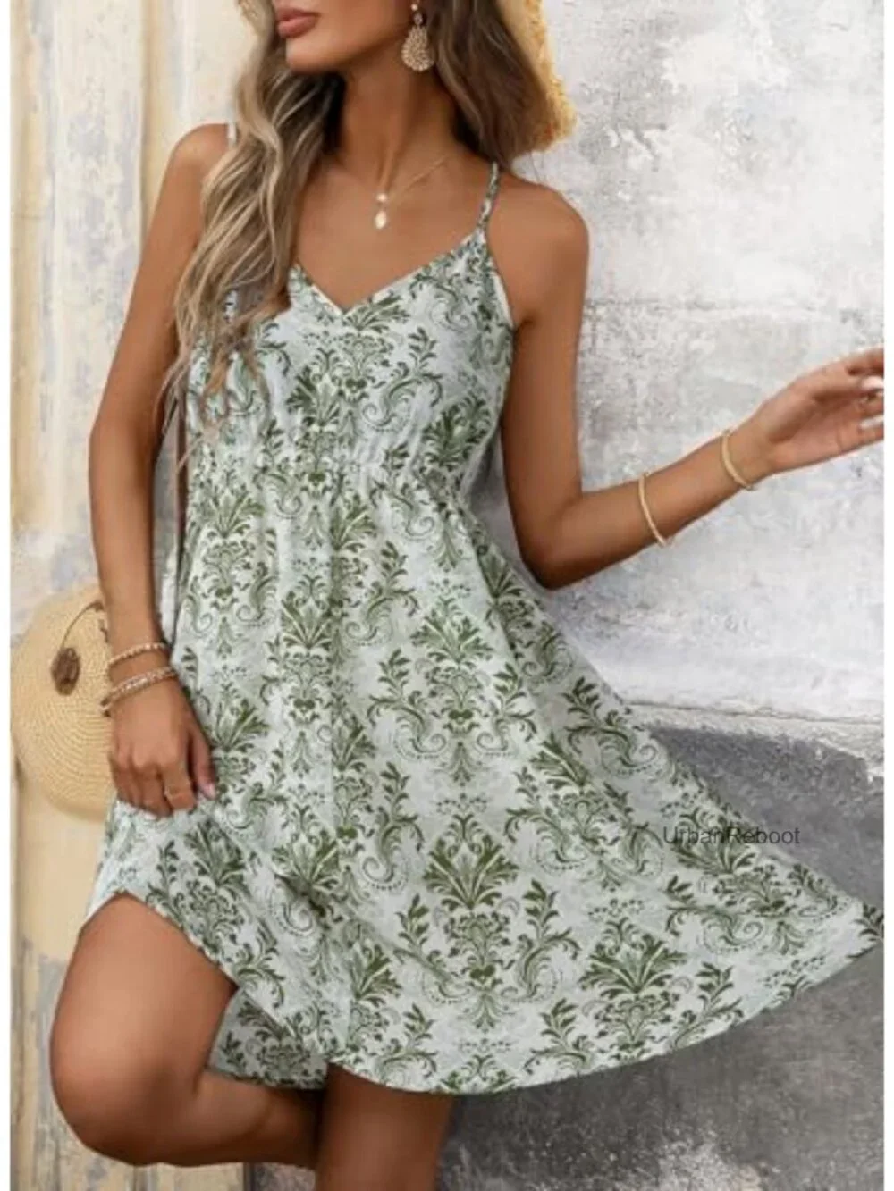 Floral V-Neck Spaghetti Strap Flowy Boho A-Line Sundress